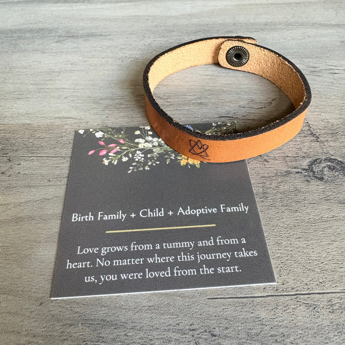 Adoption Symbol Snap Leather Bracelet