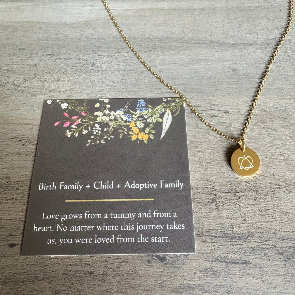 Adoption Symbol Gold Necklace- Birth Mom, Adoptee, Adoptive Mom