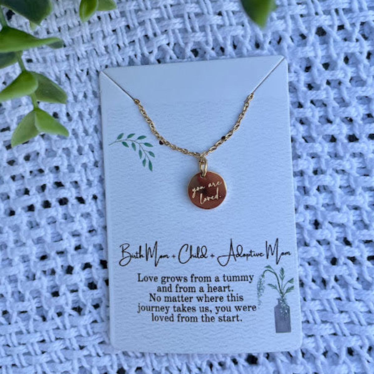 Adoption Symbol Gold Necklace- Birth Mom, Adoptee, Adoptive Mom